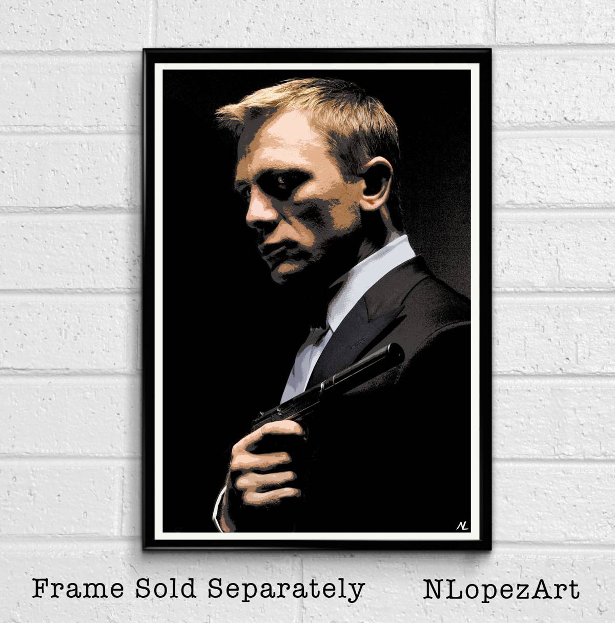 007 James Bond Daniel Craig Illustration #1 - British Spy Film Movie - Poster | Canvas Wall Art Print