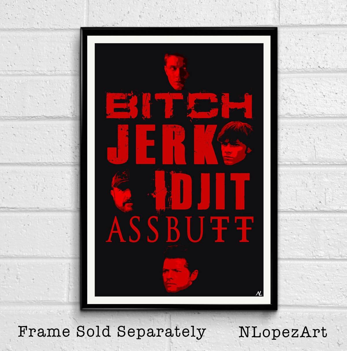 Supernatural Dean, Sam, Bobby, And Castiel Illustration - Horror Comedy Television - Poster | Canvas Wall Art Print