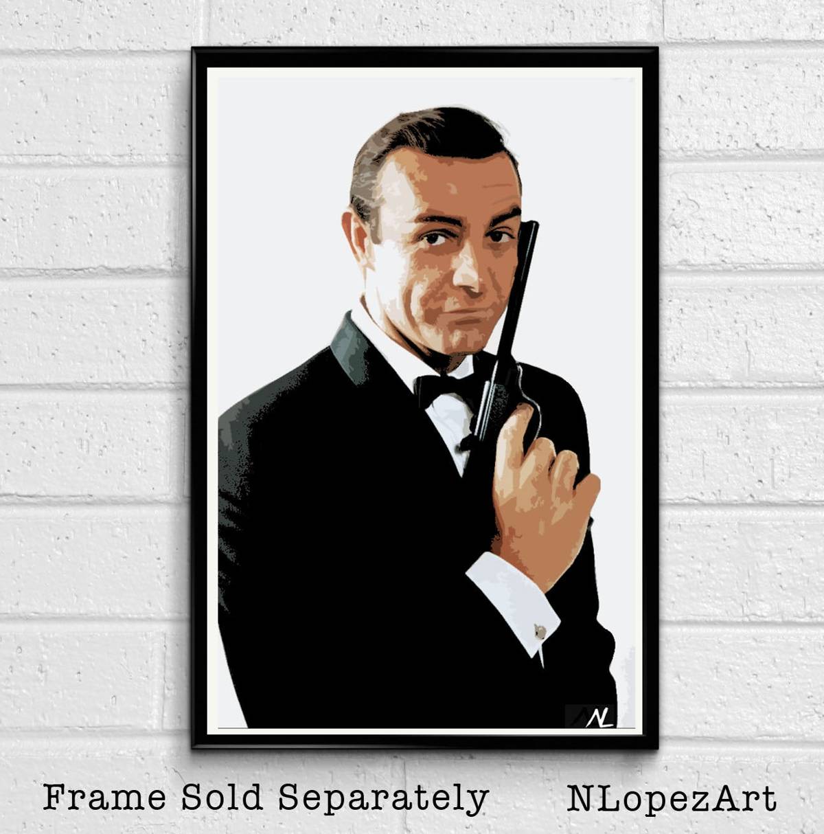 007 James Bond Sean Connery Illustration #5 - British Spy Film Movie - Poster | Canvas Wall Art Print