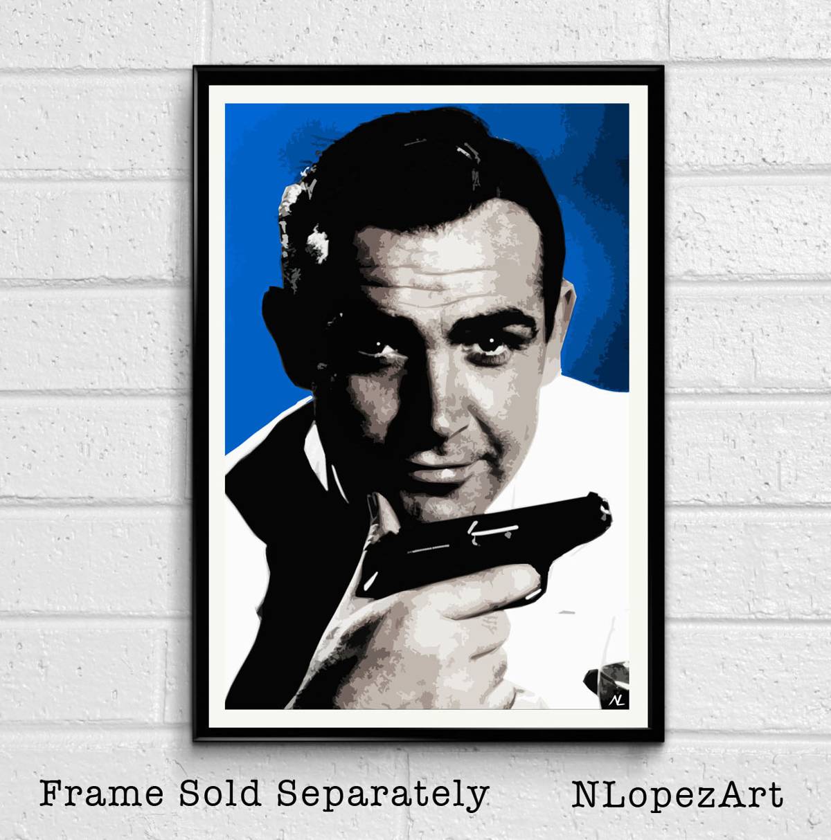 007 James Bond Sean Connery Illustration - British Movie Spy Film - Poster | Canvas Wall Art Print