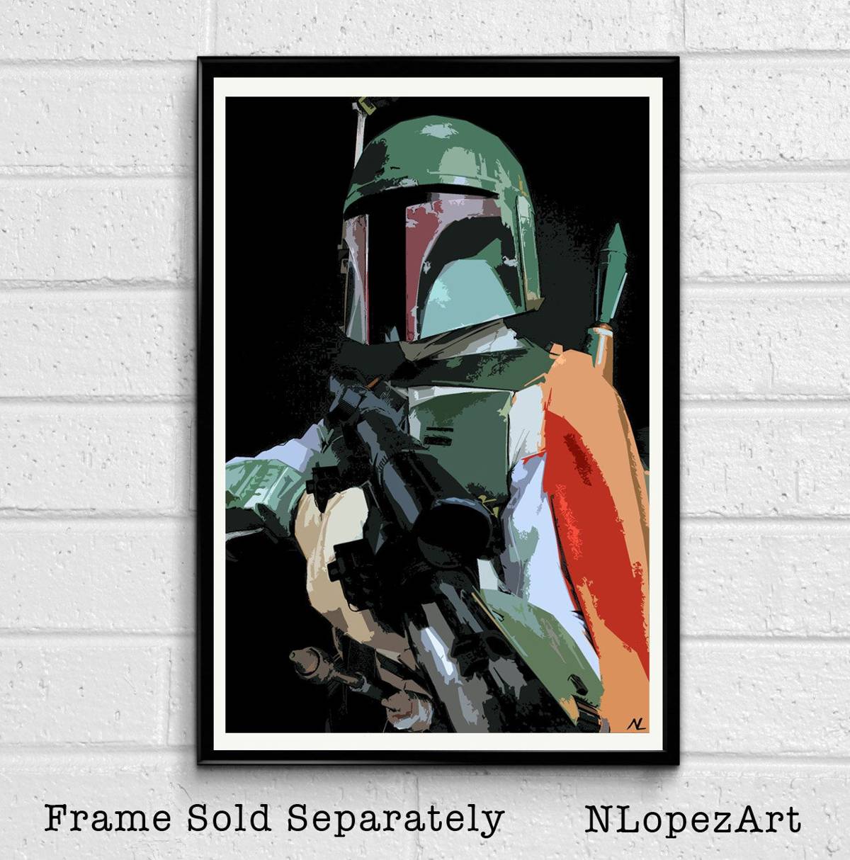 Star Wars Boba Fett Illustration #3 - Mandalorian Bounty Hunter Film Movie - Poster | Canvas Wall Art Print