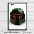 Star Wars Boba Fett Helmet Illustration - Mandalorian Bounty Hunter Sci-Fi Movie Film - Poster | Canvas Wall Art Print