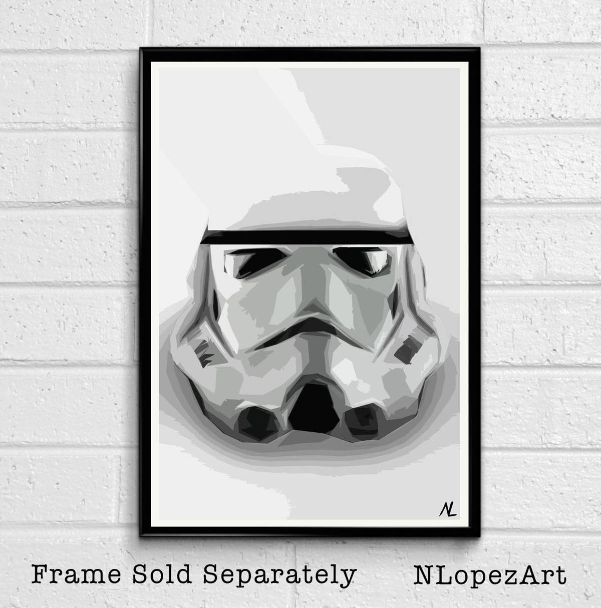 Star Wars Stormtrooper Helmet Illustration - Empire Sci-Fi Film Movie - Poster | Canvas Wall Art Print