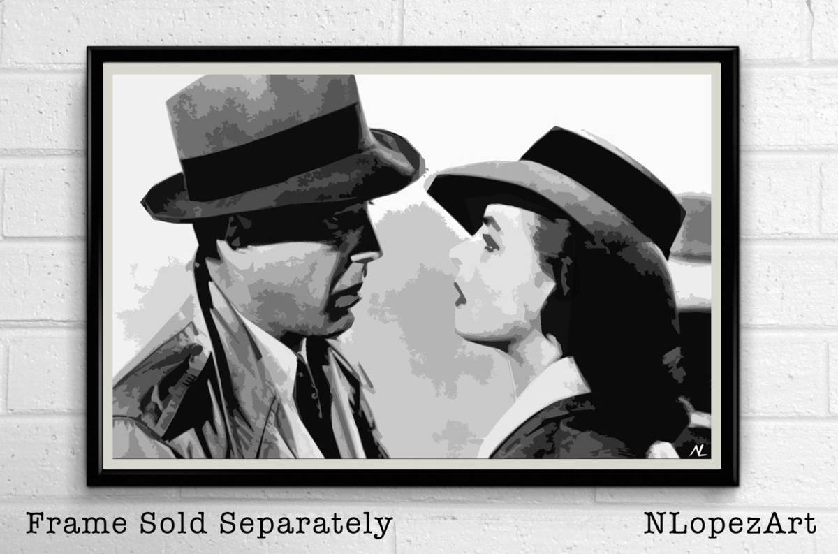 Rick And Ilsa Casablanca Illustration - Classic Hollywood Film Movie - Poster | Canvas Wall Art Print