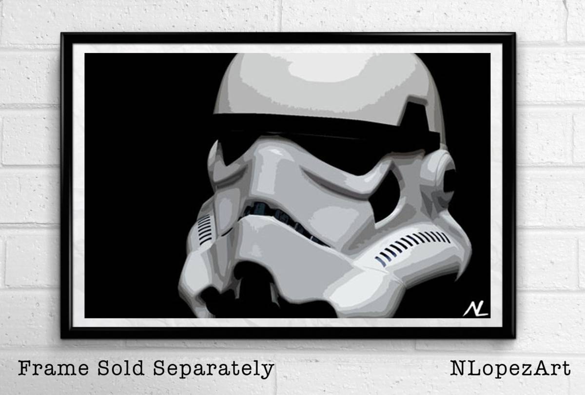 Star Wars Stormtrooper Helmet Illustration #2 - Empire Sci-Fi Film Movie - Poster | Canvas Wall Art Print