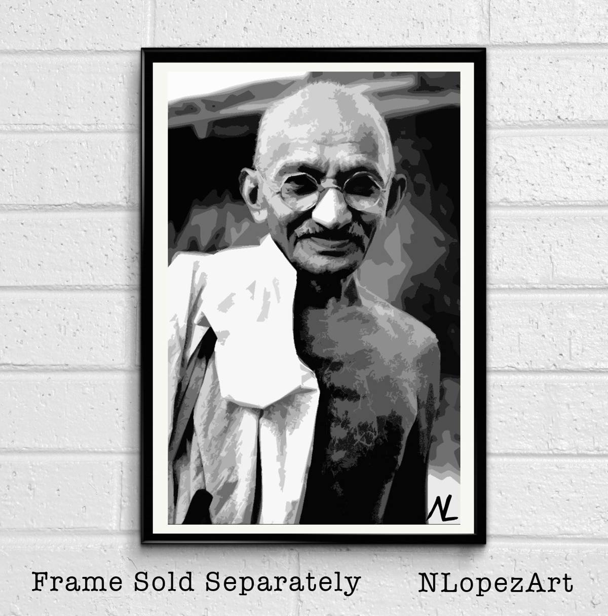 Mahatma Gandhi Illustration - Celebrity Portrait Indian Civil Rights - Poster | Canvas Wall Art Print