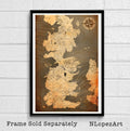 Westeros Map From Game Of Thrones (Vintage Style) Illustration - Song Of Ice And Fire Fantasy - Poster | Canvas Wall Art Print