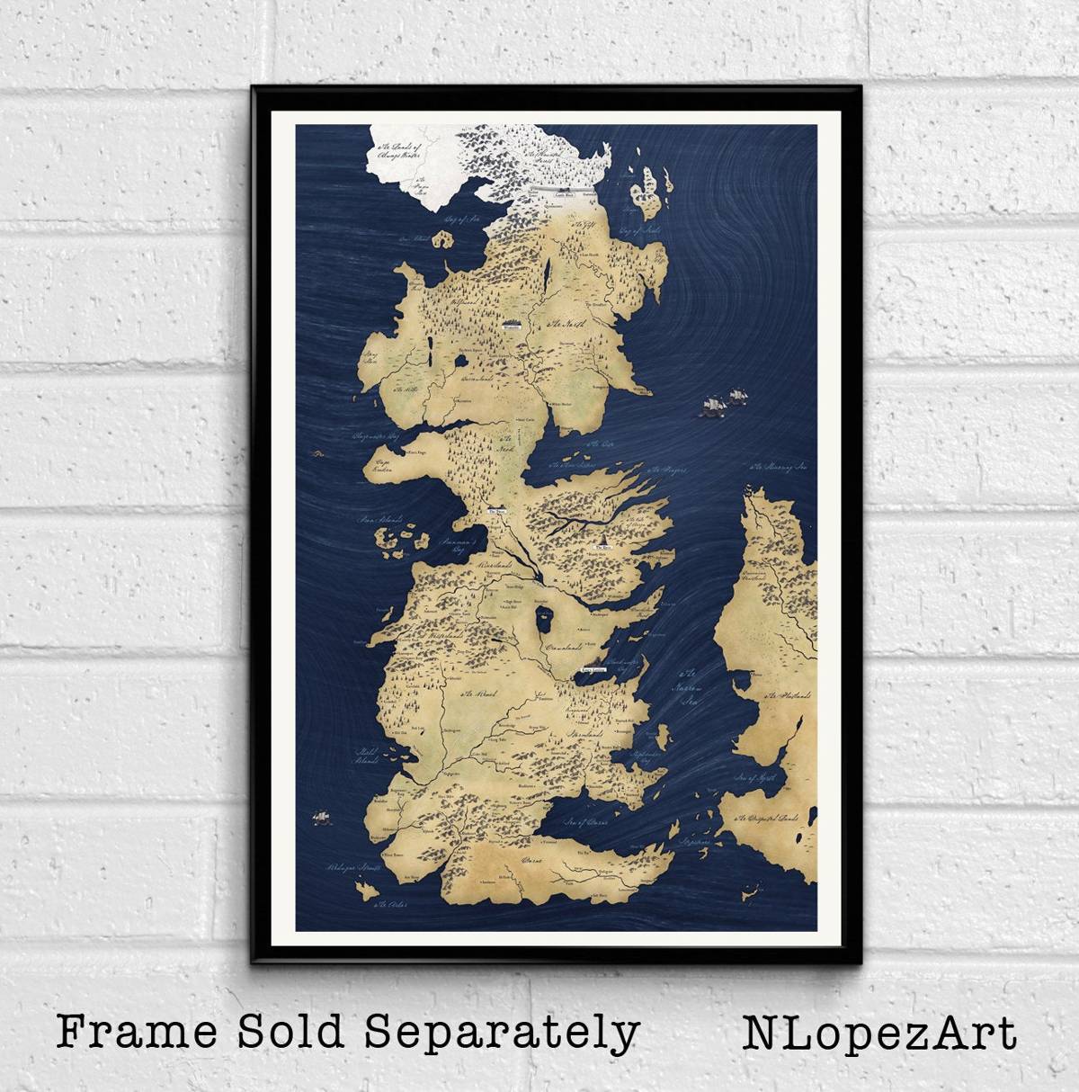 Westeros Map From Game Of Thrones Illustration #1 - Fantasy Song Of Ice And Fire - Poster | Canvas Wall Art Print
