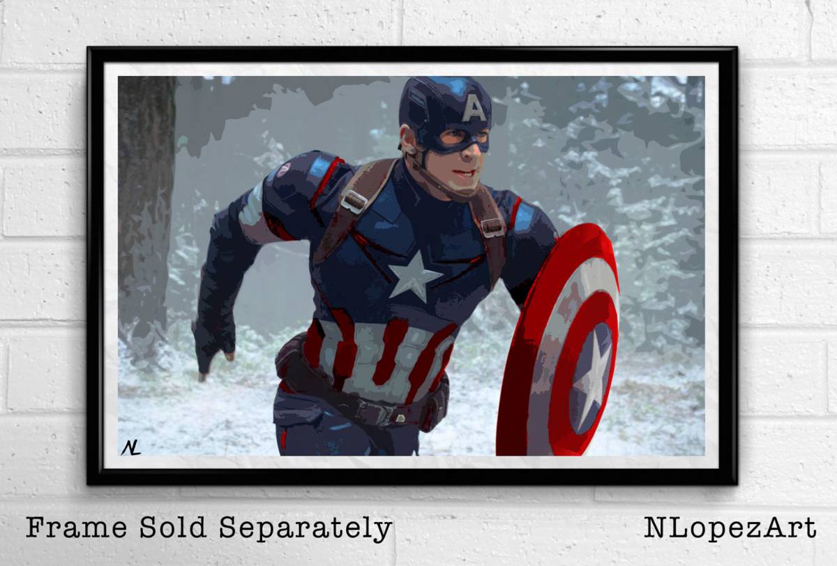 Captain America Illustration #6 - Marvel Avengers Superhero Film Comic Book Movie - Poster | Canvas Wall Art Print
