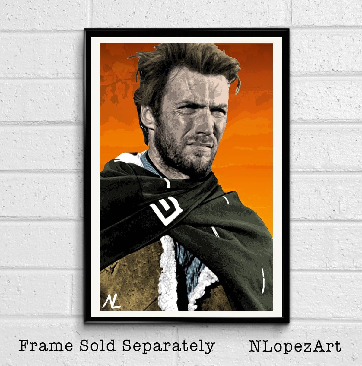 Clint Eastwood - Man With No Name Cowboy Illustration #4 - Movie Film Western - Poster | Canvas Wall Art Print