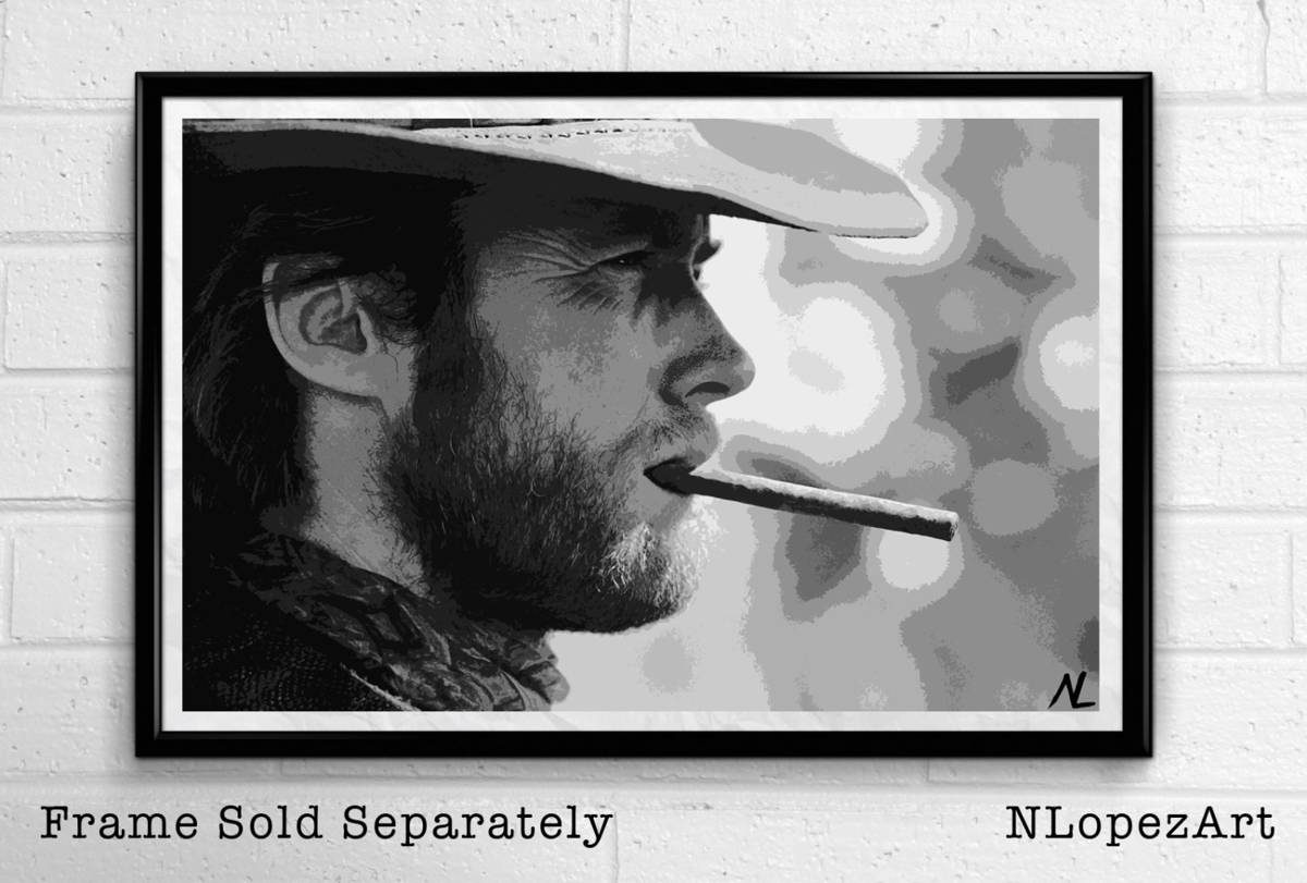 Clint Eastwood - Man With No Name Cowboy Illustration #5 - Movie Western Film - Poster | Canvas Wall Art Print