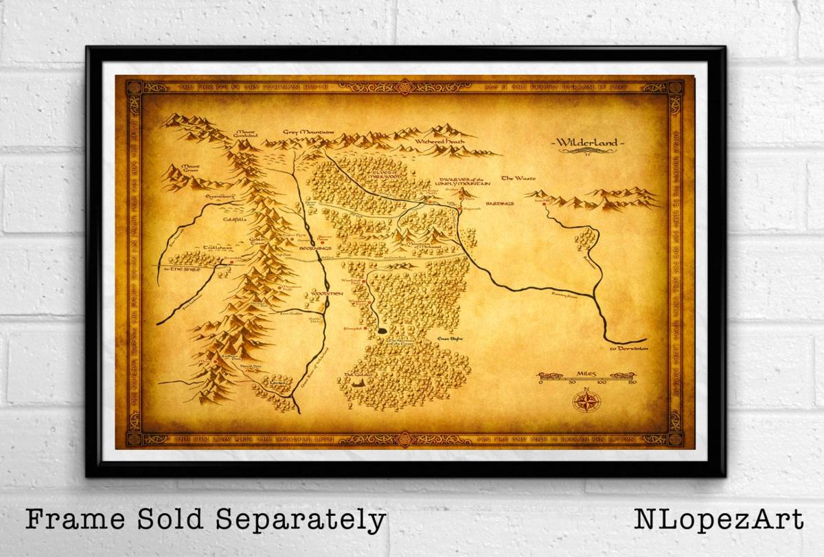Wilderland Map Of Middle Earth From The Lord Of The Rings And The Hobbit - Fantasy - Poster | Canvas Wall Art Print