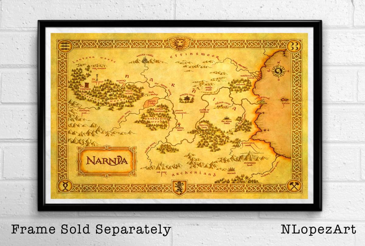 Narnia Map Illustration From The Chronicles Of Narnia - Fantasy Novel - Poster | Canvas Wall Art Print
