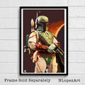 Boba Fett From Star Wars Illustration #2 - Mandalorian Film Movie Bounty Hunter Sci-Fi - Poster | Canvas Wall Art Print