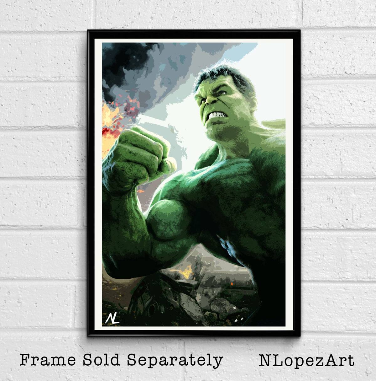 Hulk Illustration - Marvel Avengers Film Superhero Movie Comicbook - Poster | Canvas Wall Art Print