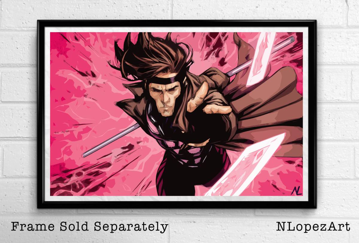 Gambit Xmen Illustration #3 - Comic Book Superhero - Poster | Canvas Wall Art Print