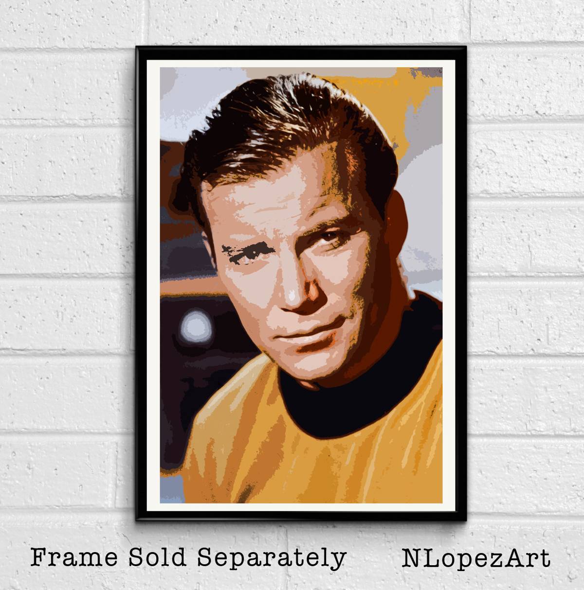 Captain James T. Kirk From Star Trek Illustration - William Shatner Sci-Fi Film Movie - Poster | Canvas Wall Art Print
