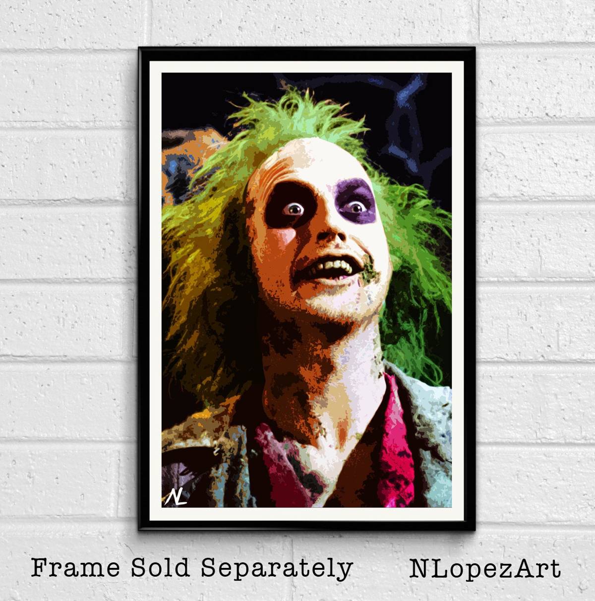 Beetlejuice Michael Keaton Illustration - Tim Burton Film Horror Movie Comedy - Poster | Canvas Wall Art Print