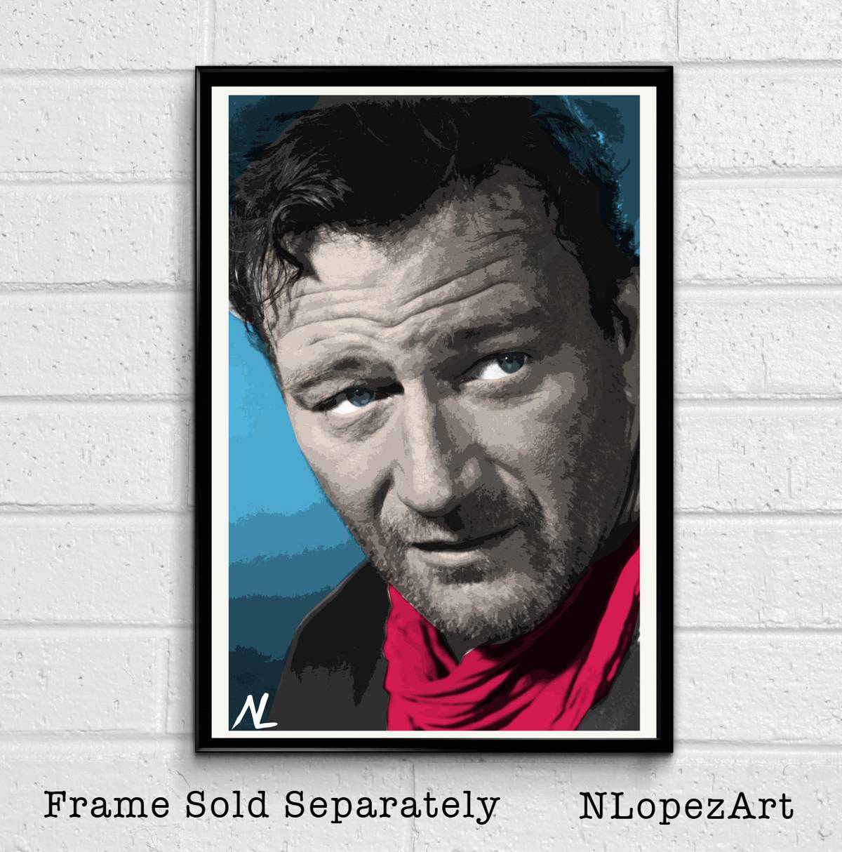 John Wayne Cowboy Illustration - Classic Hollywood Movie Film Western - Poster | Canvas Wall Art Print