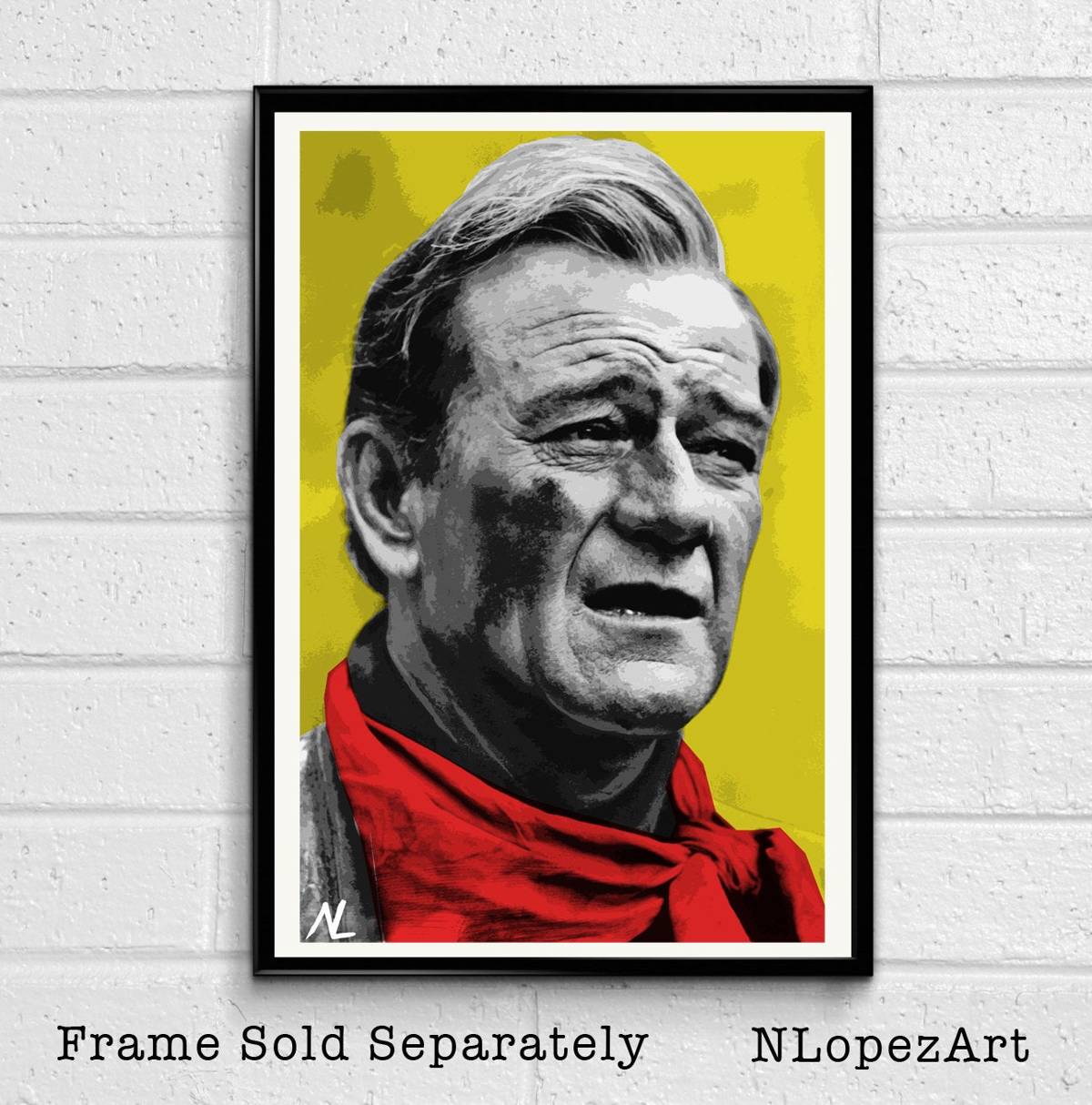 John Wayne Cowboy Illustration #2 - Classic Hollywood Film Western Movie - Poster | Canvas Wall Art Print