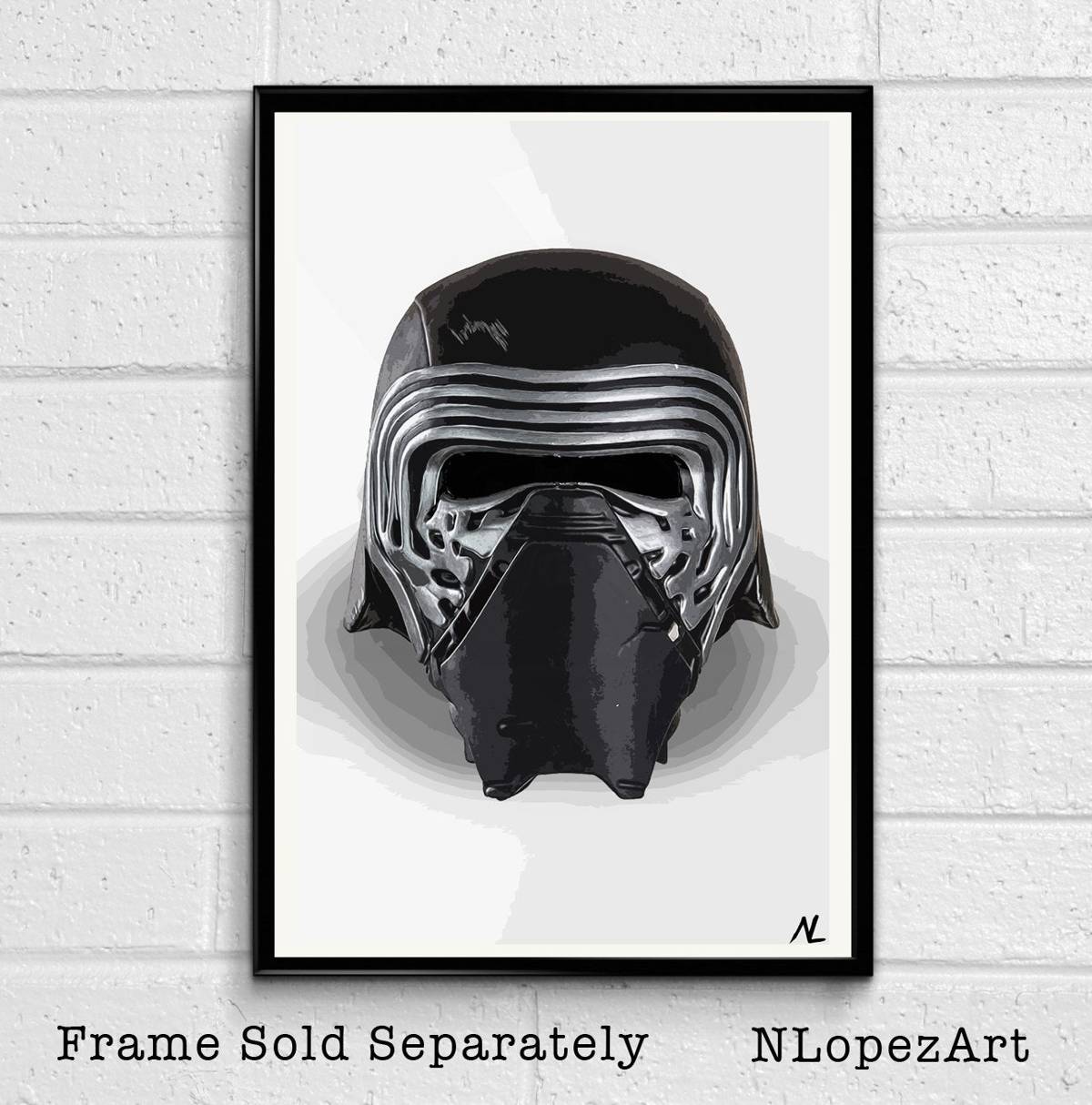 Star Wars Kylo Ren Helmet Illustration - Sci-Fi Movie Film - Poster | Canvas Wall Art Print