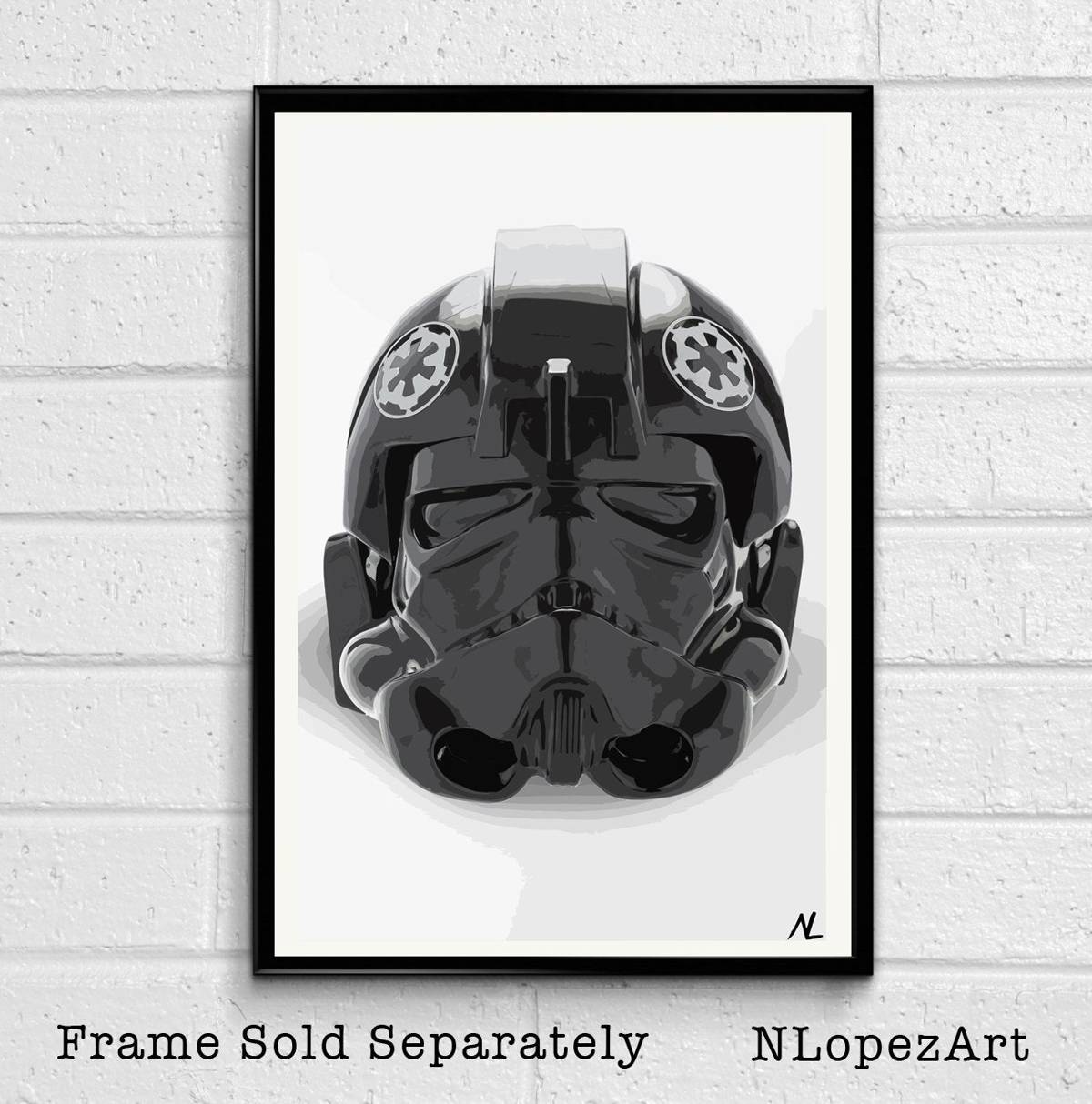 Star Wars Imperial Tie Pilot Helmet Illustration - Sci-Fi Empire - Poster | Canvas Wall Art Print