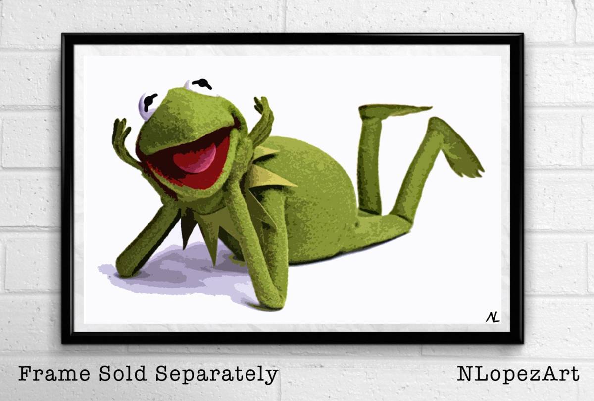 Kermit The Frog From The Muppets Illustration - Jim Henson Movie Sesame Street - Poster | Canvas Wall Art Print