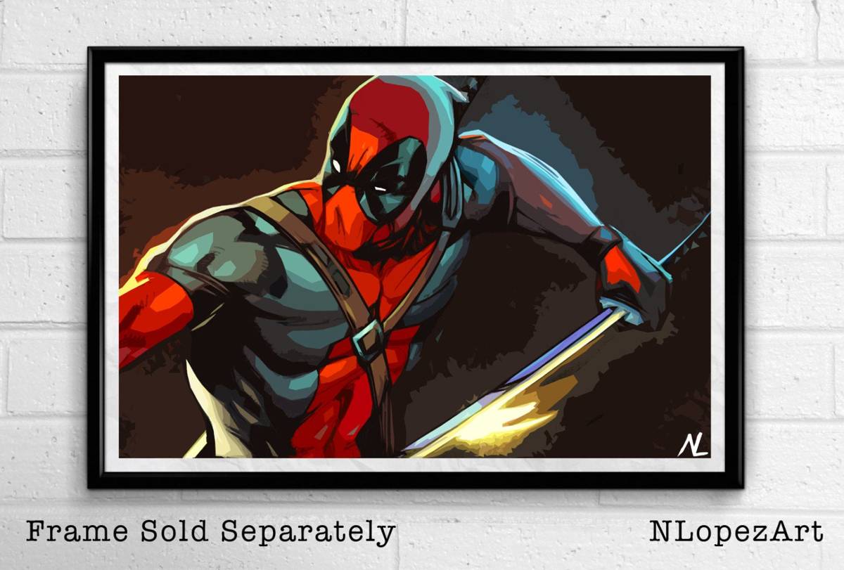 Deadpool Illustration #6 - Marvel Superhero Film Comicbook Movie - Poster | Canvas Wall Art Print