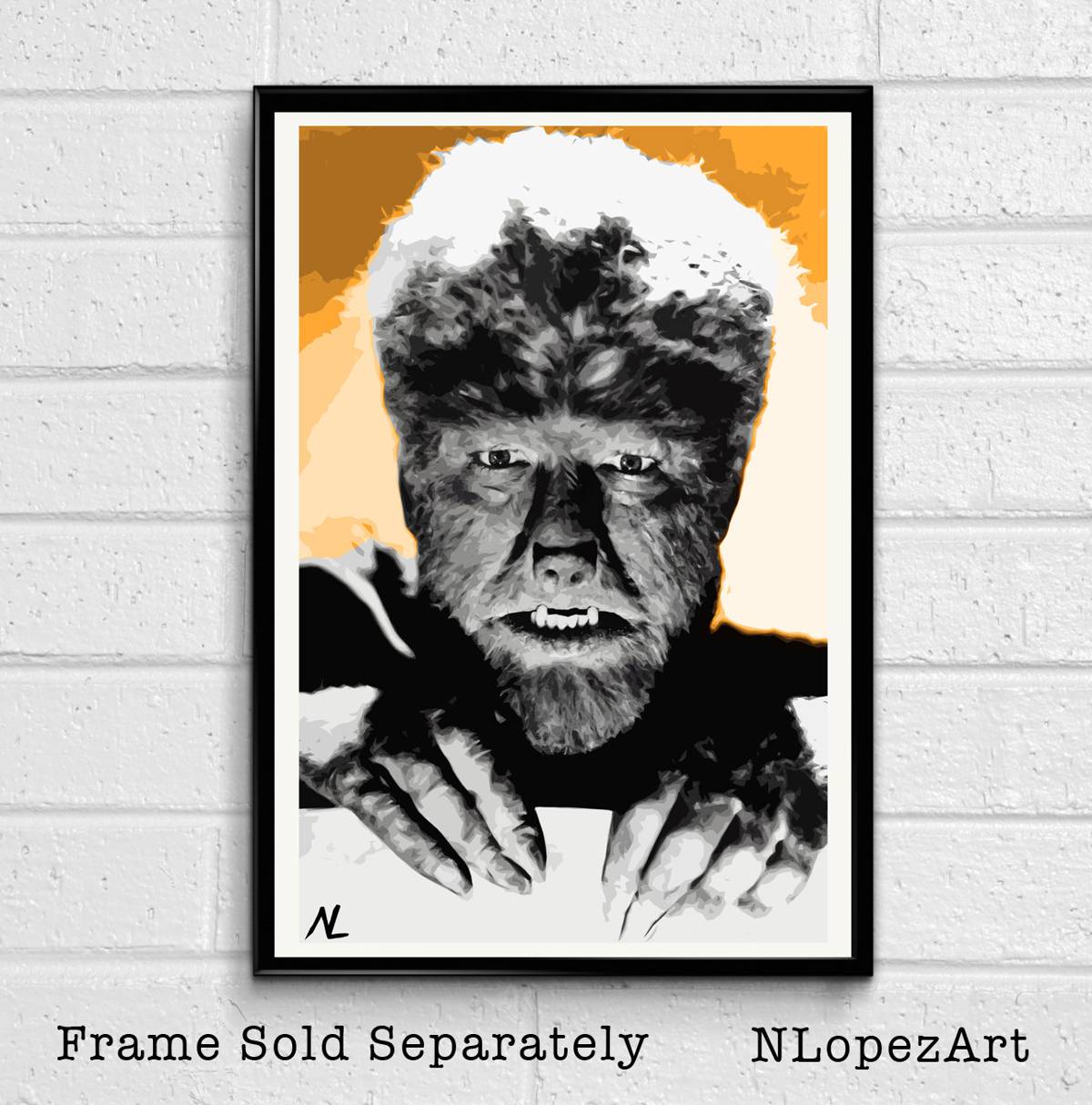 The Wolf Man Werewolf Illustration - Horror Movie Film - Poster | Canvas Wall Art Print