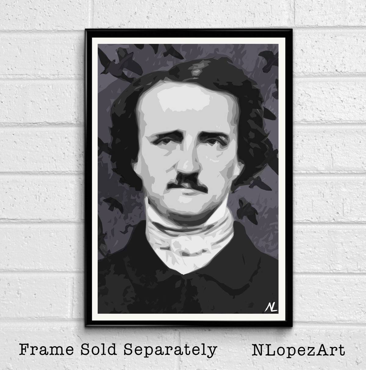 Edgar Allen Poe Illustration - Scary Victorian Horror Poet Gothic - Poster | Canvas Wall Art Print