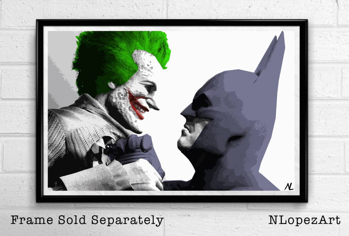 Batman And Joker Illustration - Superhero Movie Comicbook - Poster | Canvas Wall Art Print