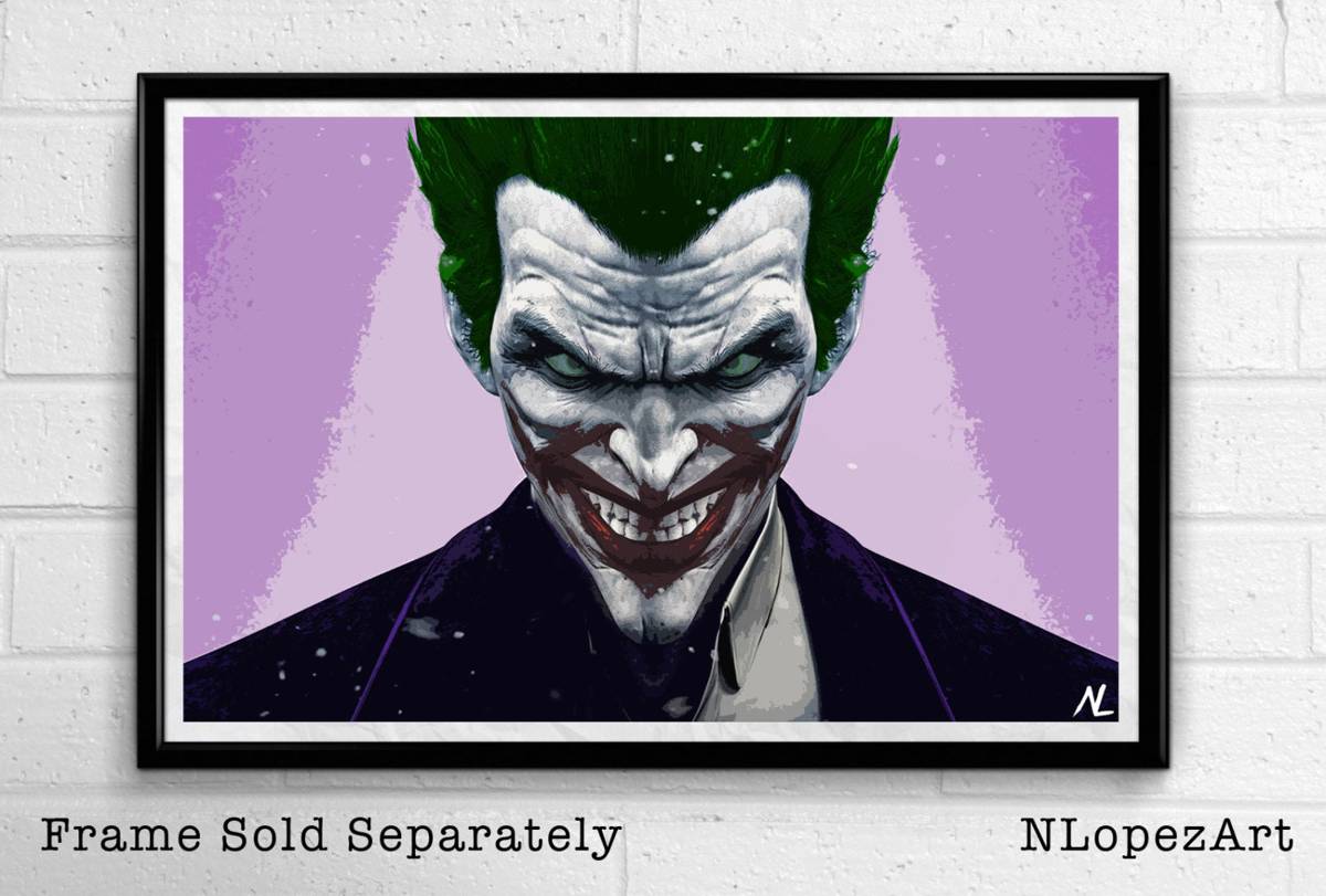 The Joker Villian Illustration - Batman Superhero Clown Comic Book - Poster | Canvas Wall Art Print