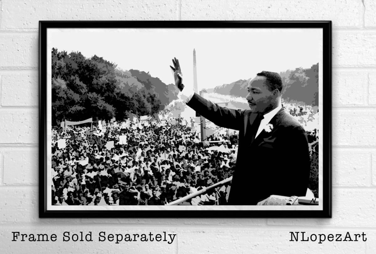 Martin Luther King Jr Illustration - American Icon Civil Rights Black History - Poster | Canvas Wall Art Print