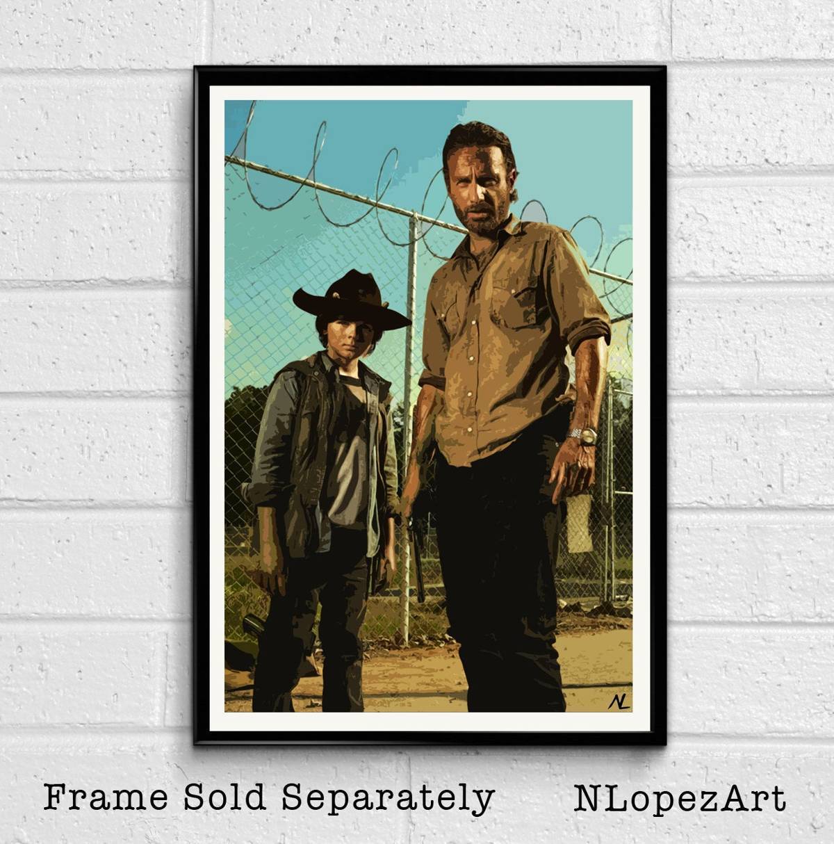 Rick And Carl From The Walking Dead Illustration - Zombie Horror Television - Poster | Canvas Wall Art Print