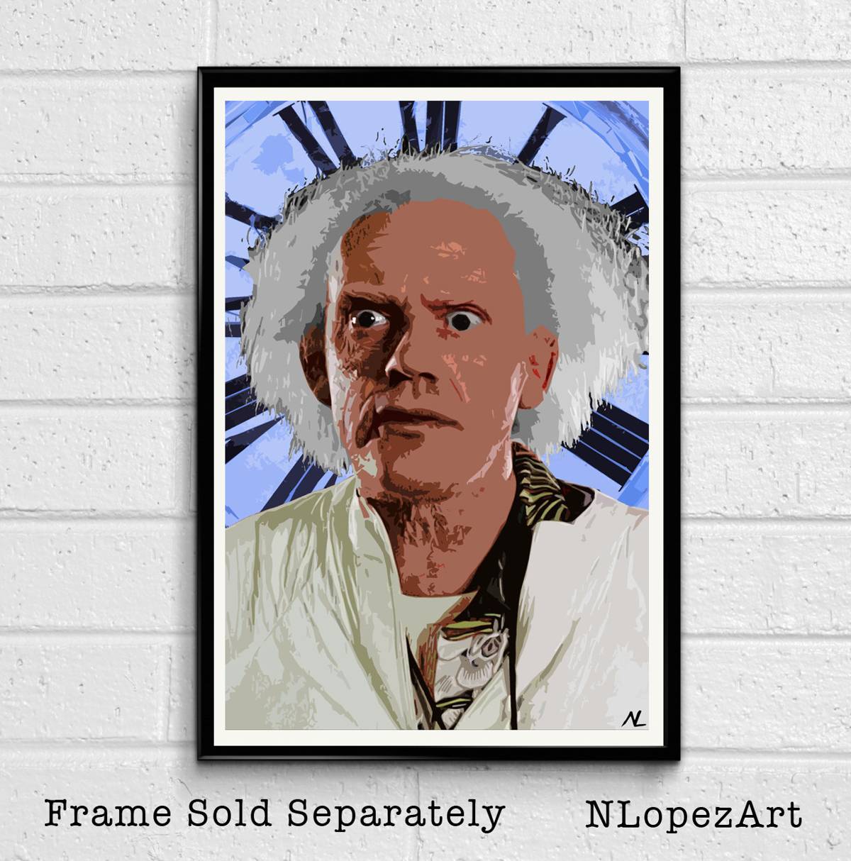 Doc Brown From Back To The Future Illustration - 80'S Sci-Fi Time Travel Film Movie - Poster | Canvas Wall Art Print