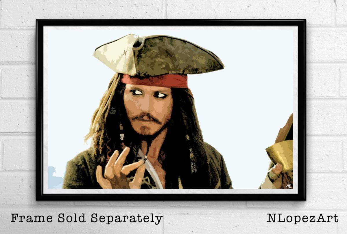 Jack Sparrow Pirates Of The Caribbean Illustration - Pirate Film Movie - Poster | Canvas Wall Art Print