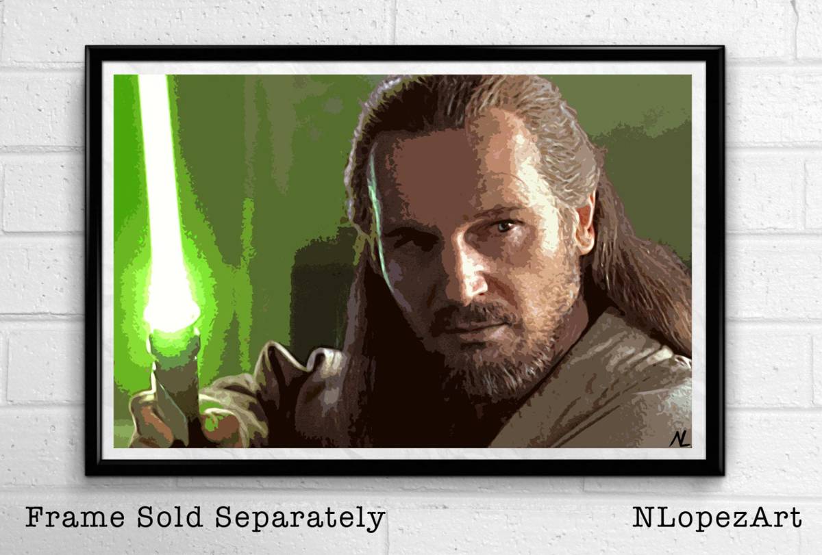 Qui Gon Jinn Jedi Master Star Wars Illustration - Movie Sci-Fi Film - Poster | Canvas Wall Art Print