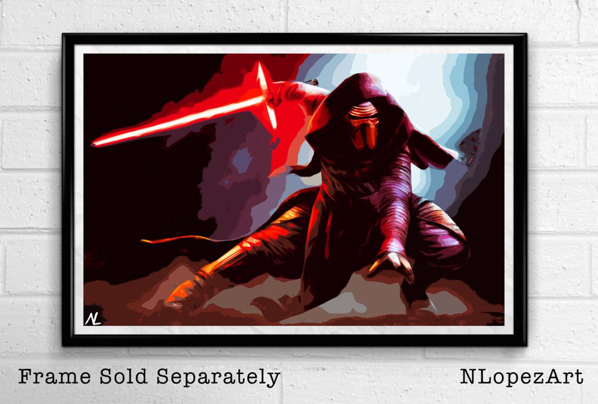 Kylo Ren From Star Wars Illustration #2 - The Force Awakens Movie Sci-Fi - Poster | Canvas Wall Art Print