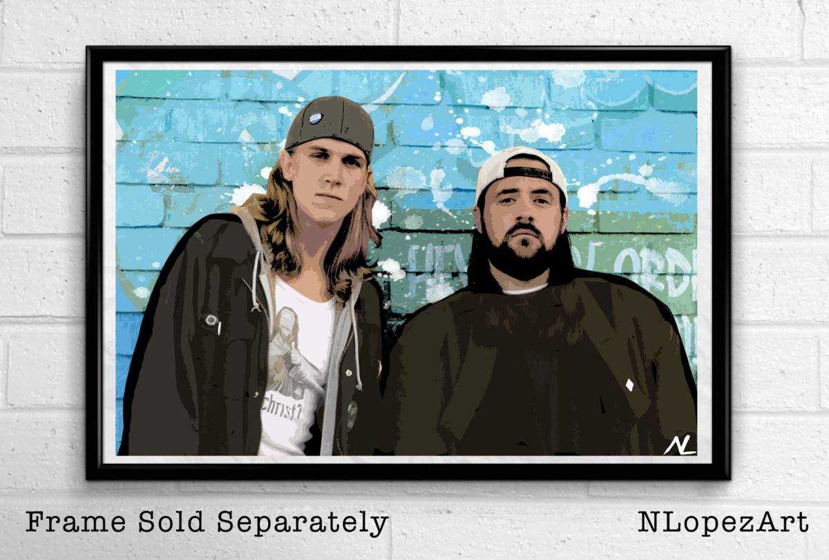 Jay And Silent Bob Illustration - Comedy Stoner Film Movie - Poster | Canvas Wall Art Print