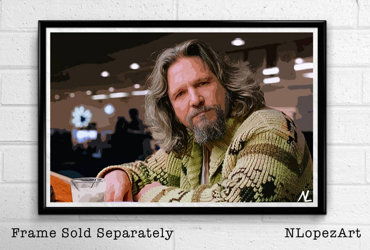 The Dude From The Big Lebowski Illustration - Comedy Film Movie - Poster | Canvas Wall Art Print