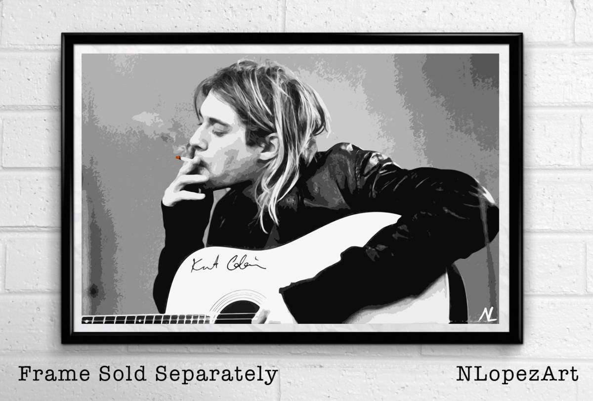 Kurt Cobain From Nirvana Illustration #2 - Rock And Roll Music Icon - Poster | Canvas Wall Art Print