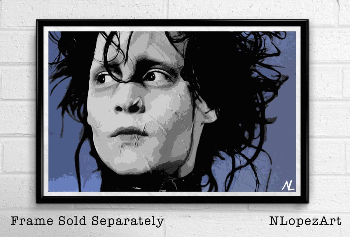 Edward Scissorhands Illustration - Tim Burton Film Johnny Depp Movie - Poster | Canvas Wall Art Print