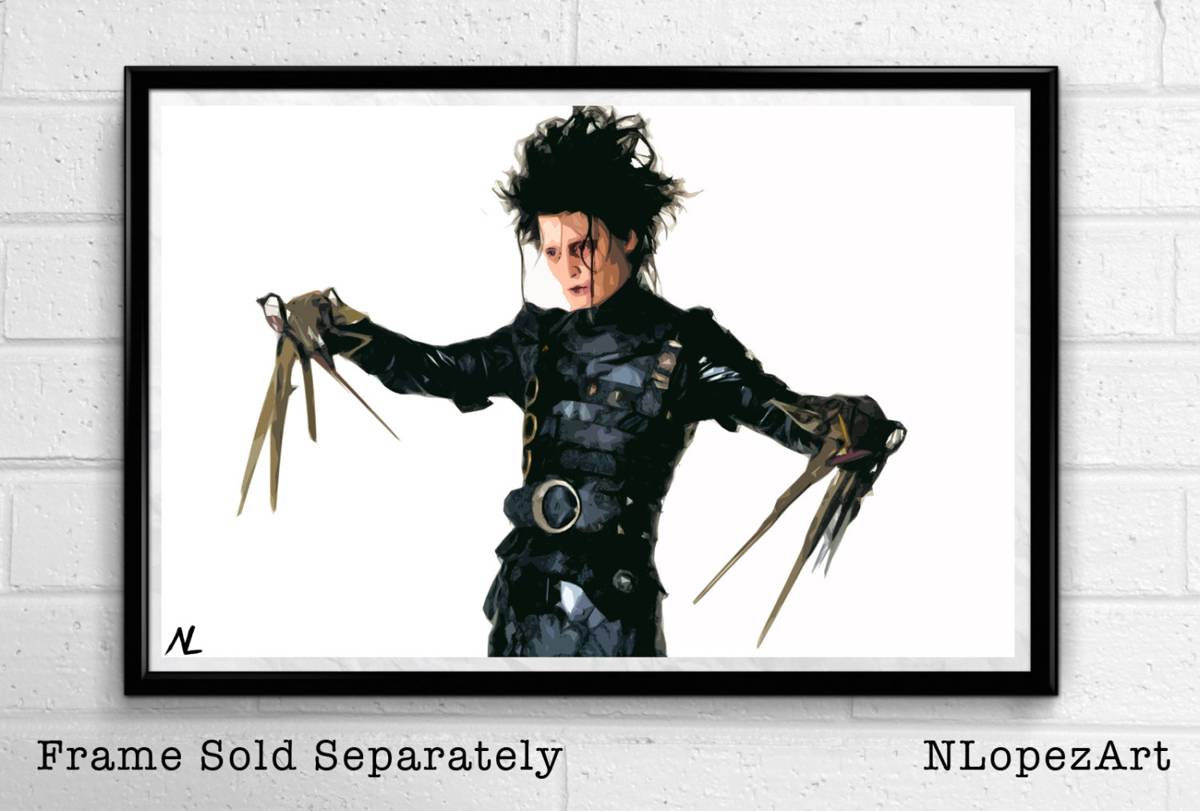 Edward Scissorhands Illustration #2 - Tim Burton Film Johnny Depp Movie - Poster | Canvas Wall Art Print