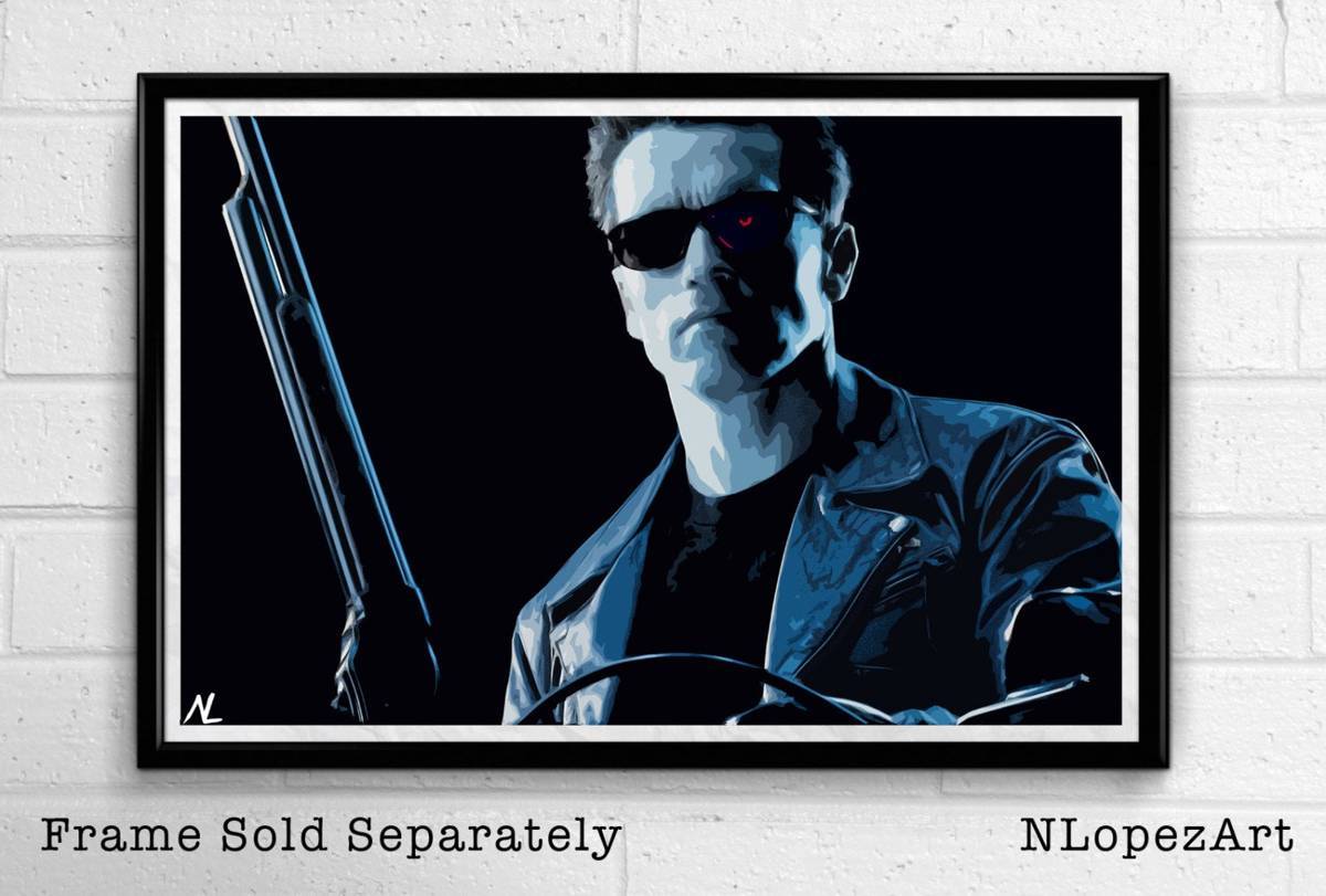 Terminator Arnold Schwarzenegger Illustration - Sci-Fi Robot Film Movie - Poster | Canvas Wall Art Print