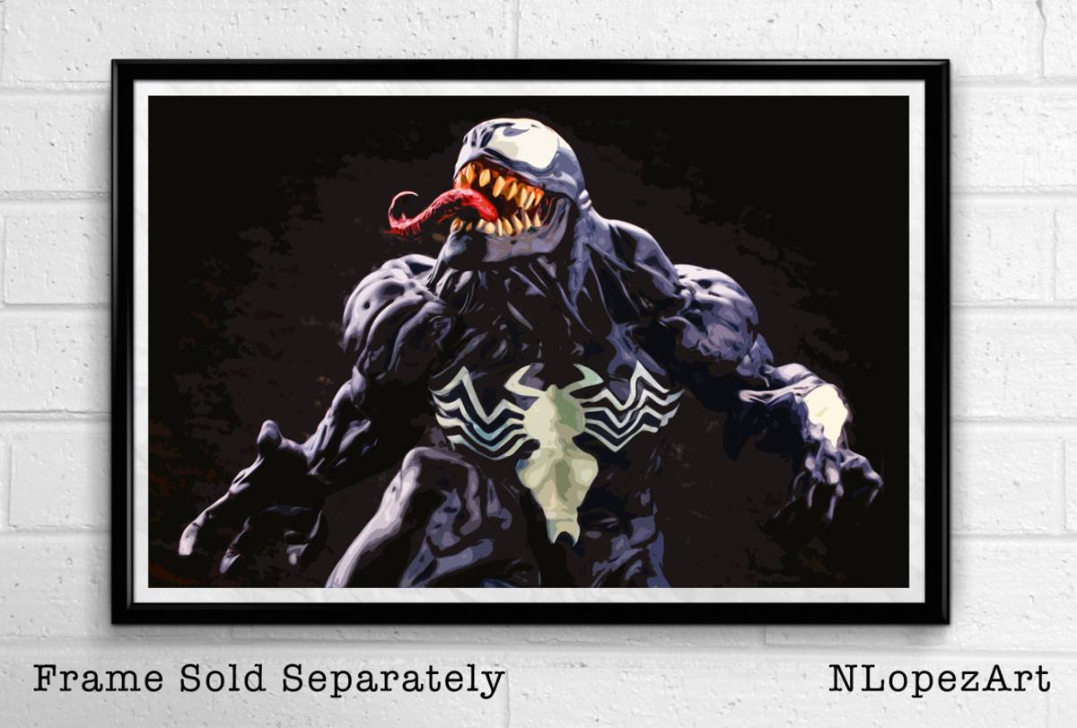 Venom Marvel Illustration - Spiderman Superhero Film Comicbook - Poster | Canvas Wall Art Print