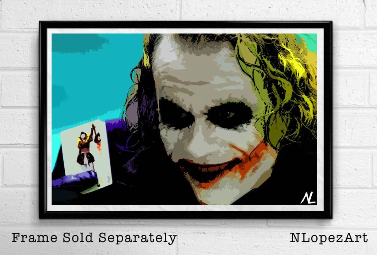 Joker Heath Ledger Illustration #1 - Batman The Dark Knight Superhero Film Comicbook Movie - Poster | Canvas Wall Art Print
