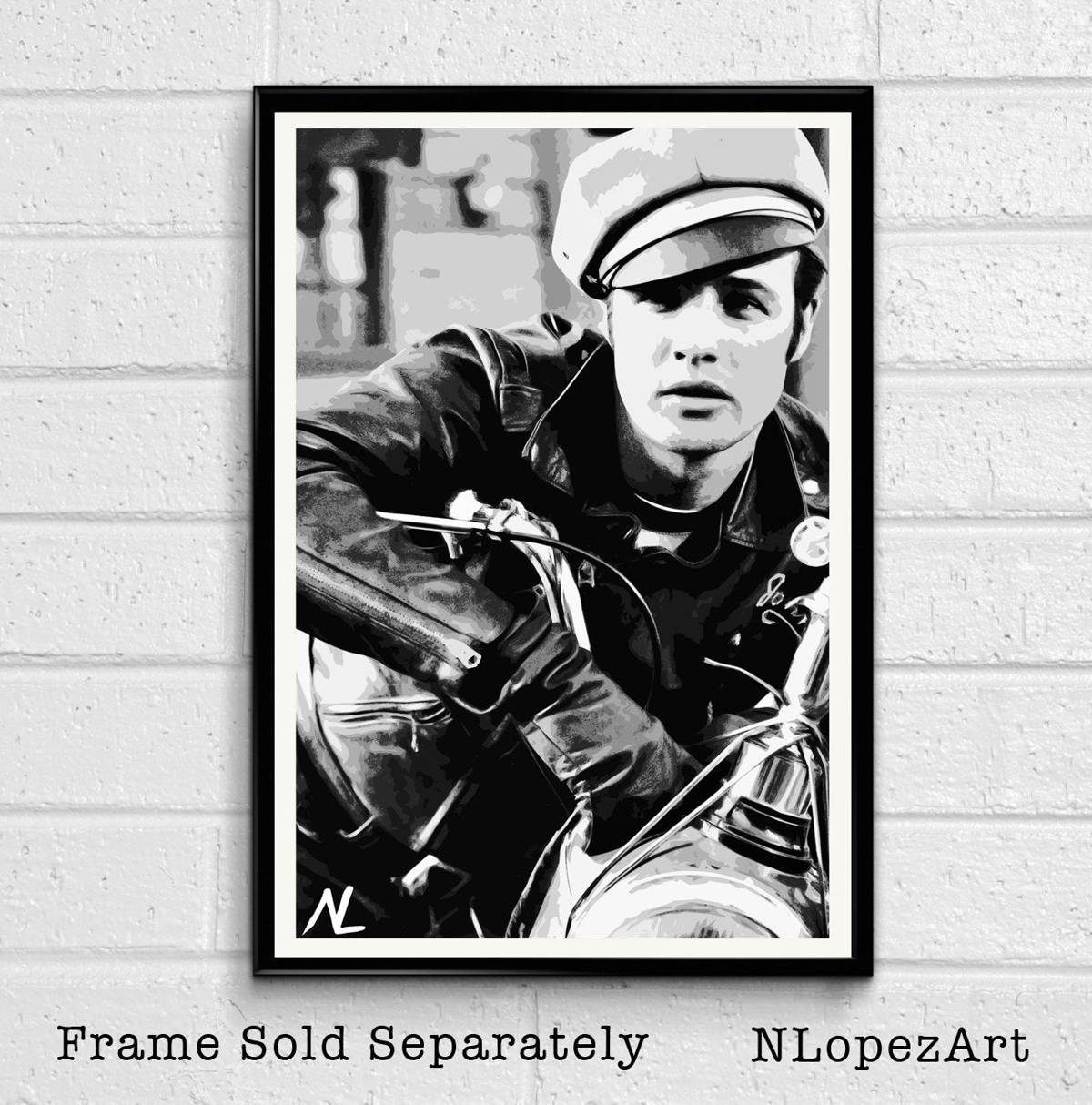 Marlon Brando Illustration - Movie Film Rebel Motorcycle - Poster | Canvas Wall Art Print