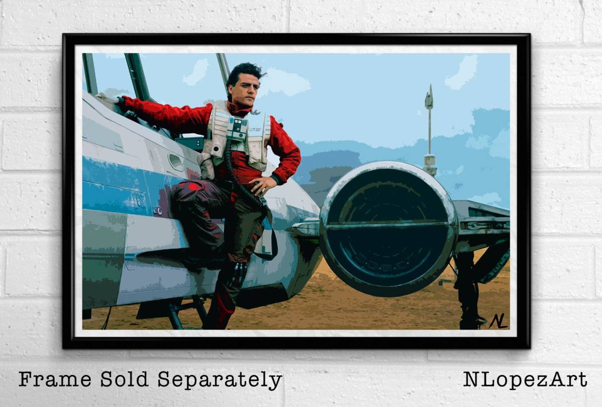 Star Wars - Poe Dameron - The Force Awakens Illustration, Movie,, Sci-Fi Poster, Film Print Canvas - Poster | Canvas Wall Art Print