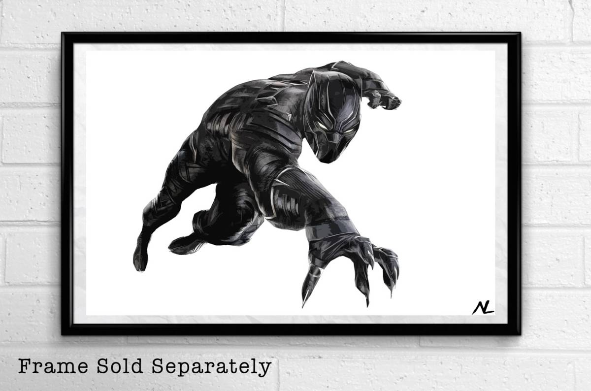 Black Panther Illustration - T'Challa Marvel Avengers Film Movie Superhero Comicbook - Poster | Canvas Wall Art Print