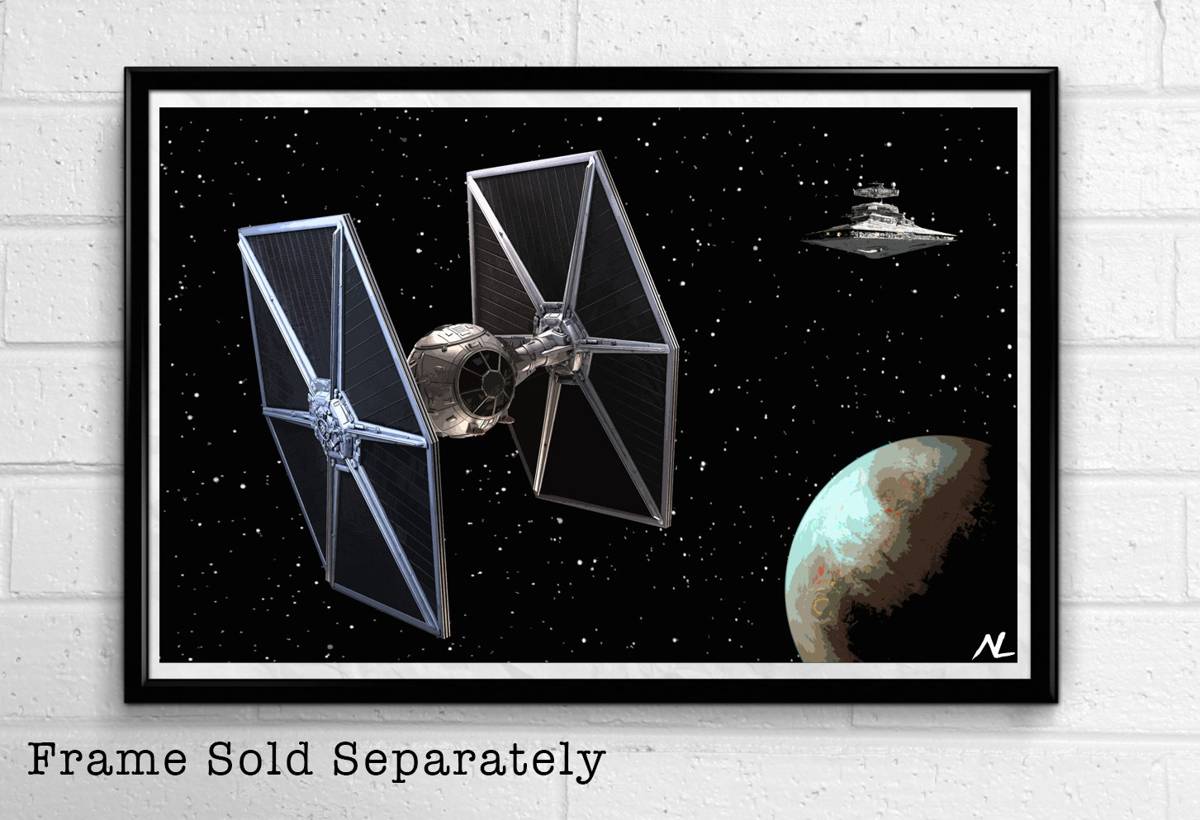 Star Wars Empire Tie Fighter Ship Illustration - Sci-Fi Film Movie - Poster | Canvas Wall Art Print